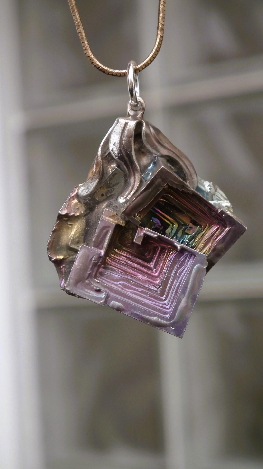 Bismuth crystal pendant with silverplated bail