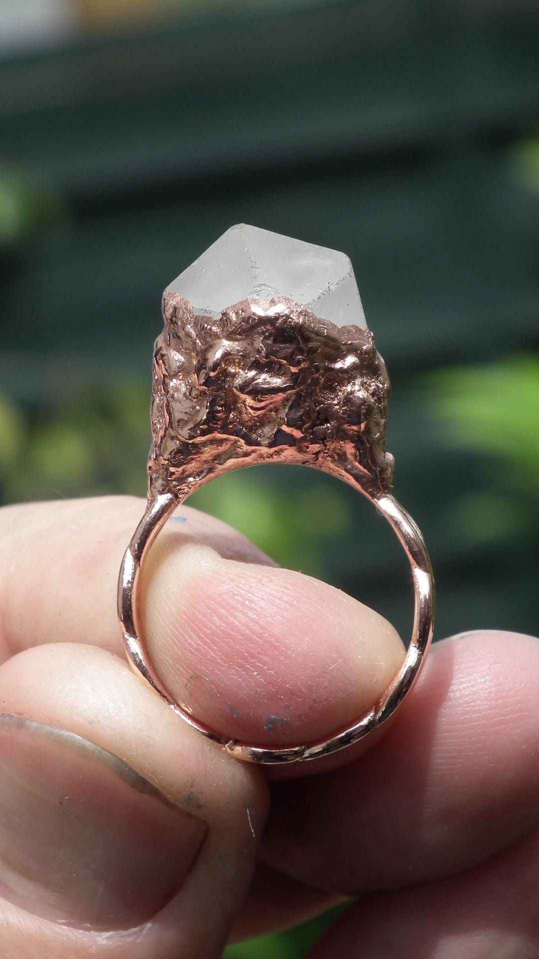 Herkimer diamond ring / Electroformed Copper