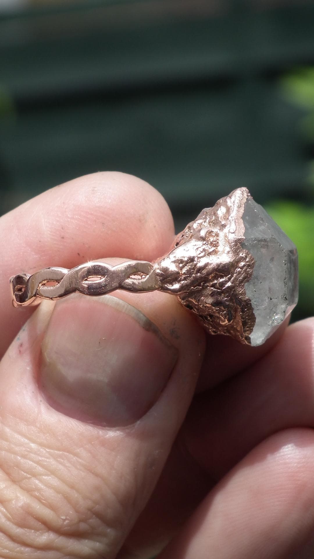 Herkimer diamond ring / Electroformed Copper