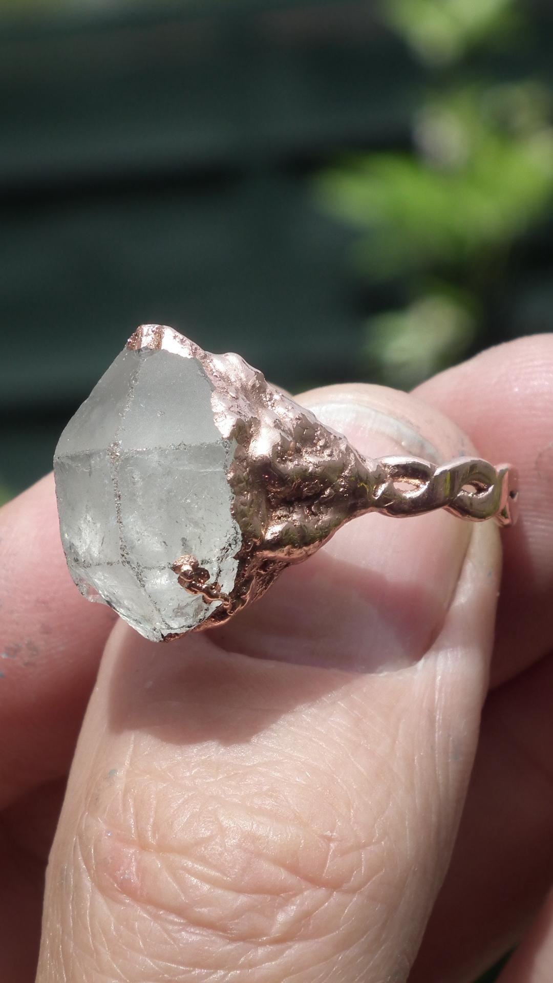 Herkimer diamond ring / Electroformed Copper