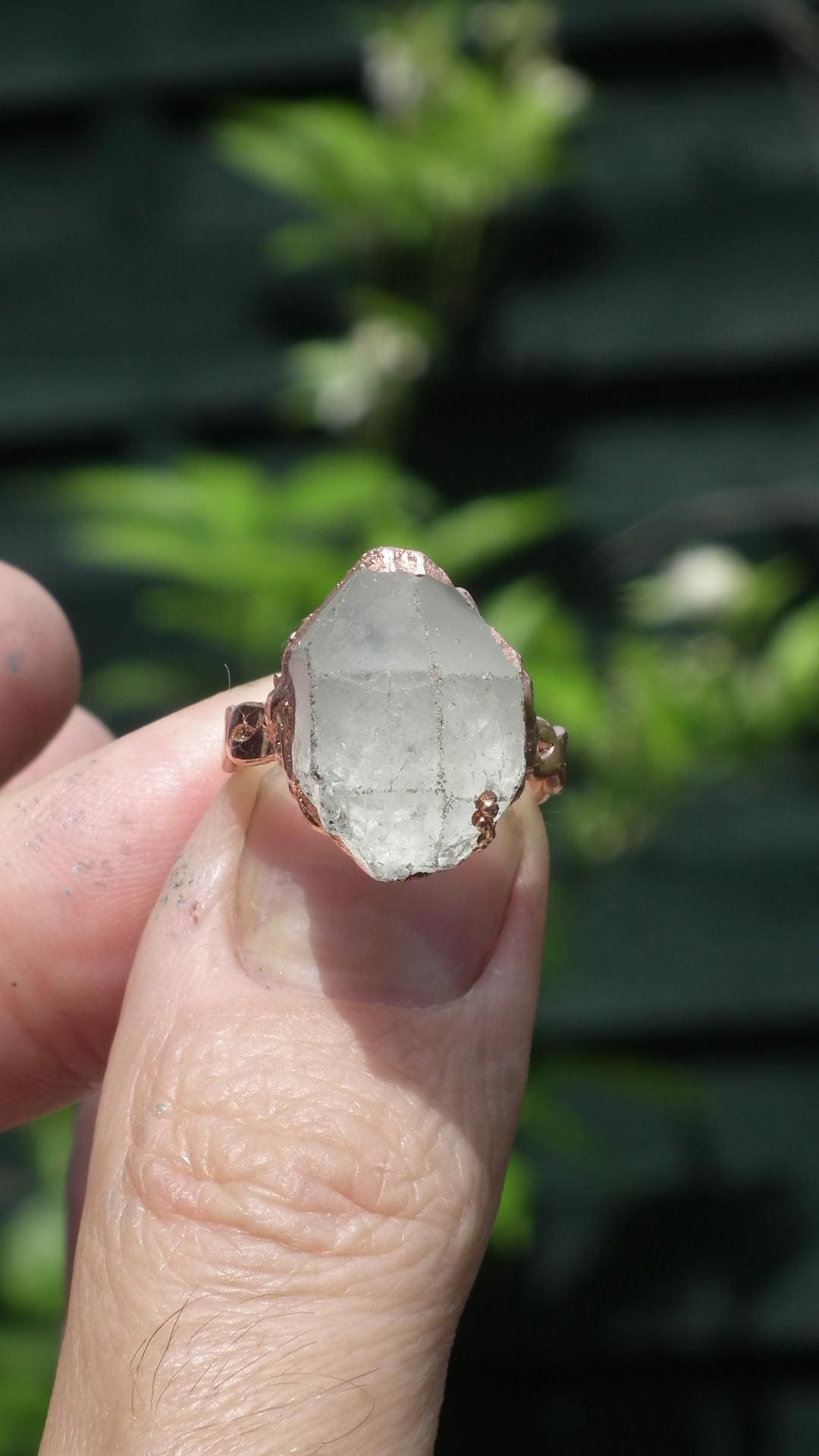 Herkimer diamond ring / Electroformed Copper