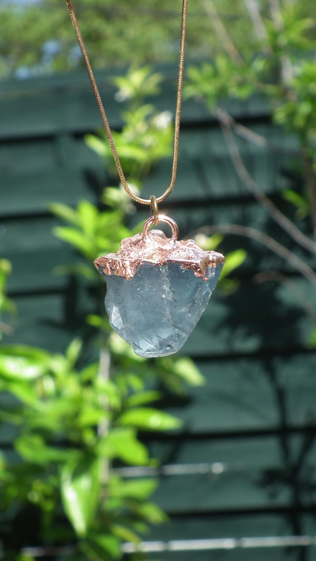 Electroformed copper Celestite necklace