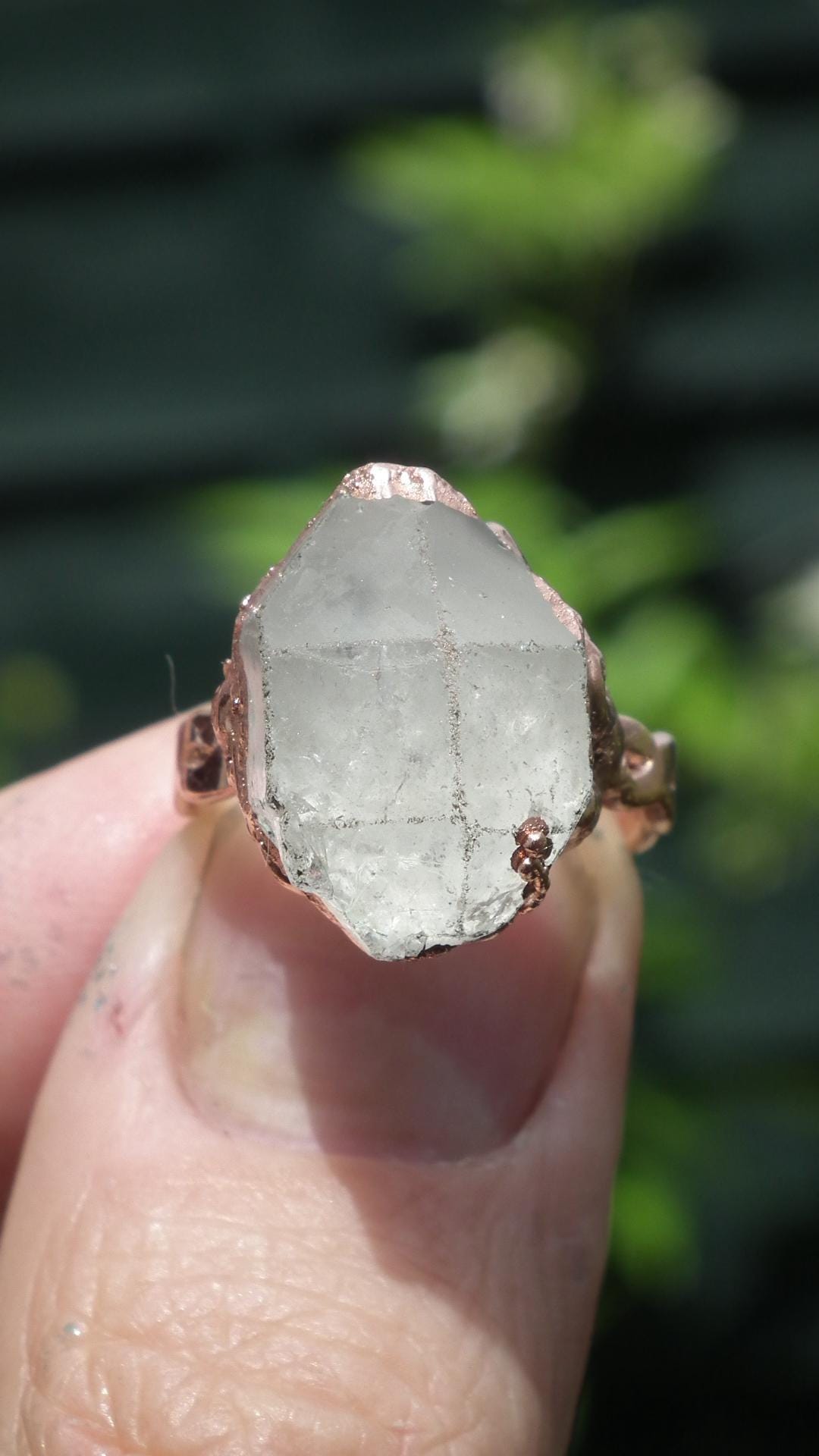 Herkimer diamond ring / Electroformed Copper