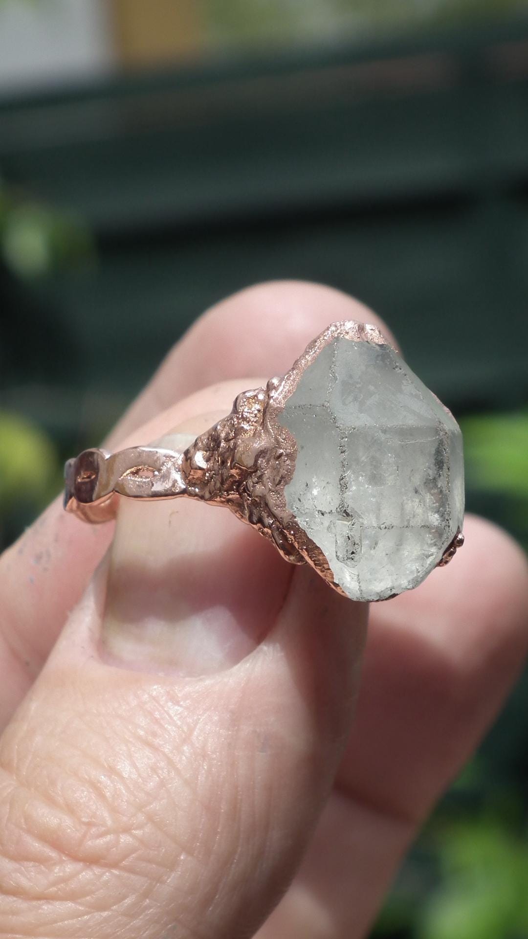 Herkimer diamond ring / Electroformed Copper