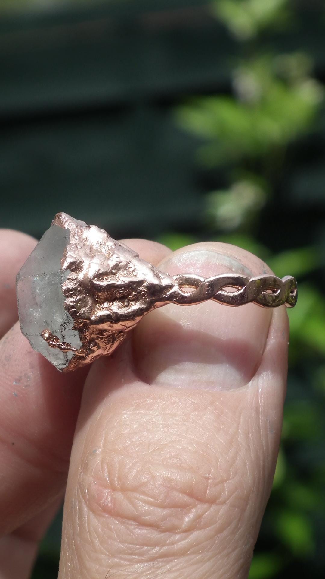 Herkimer diamond ring / Electroformed Copper