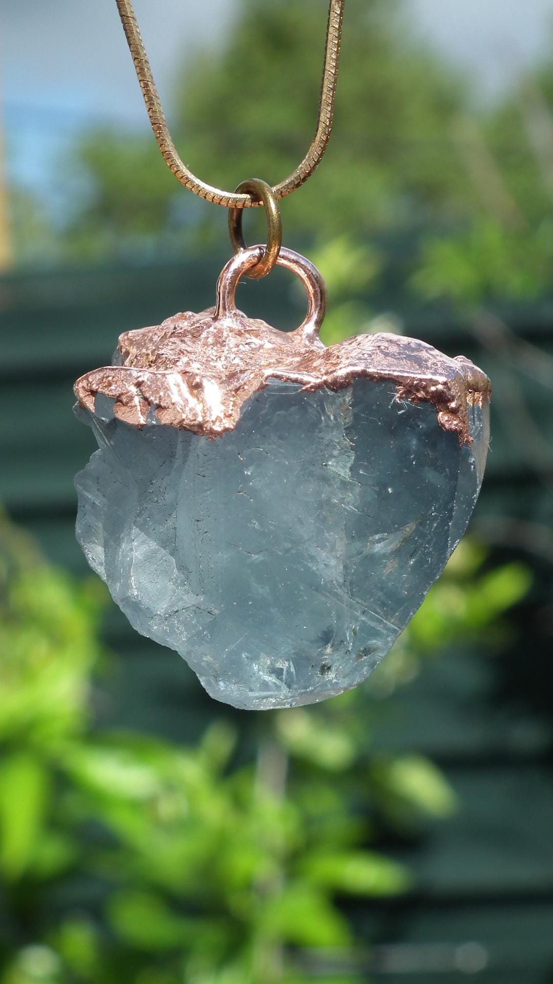 Electroformed copper Celestite necklace