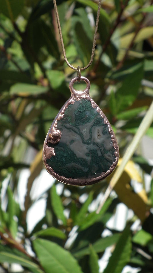 Copper formed Mossagate pendant