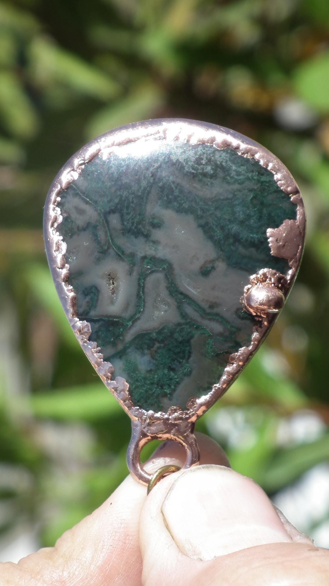 Copper formed Mossagate pendant