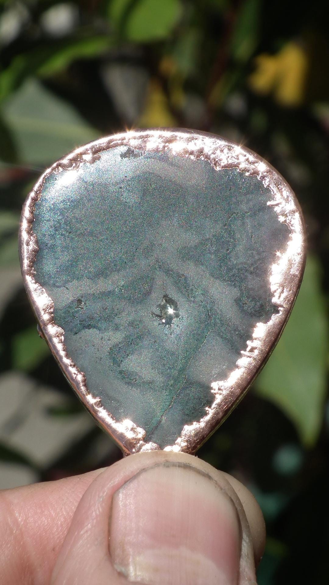 Copper formed Mossagate pendant