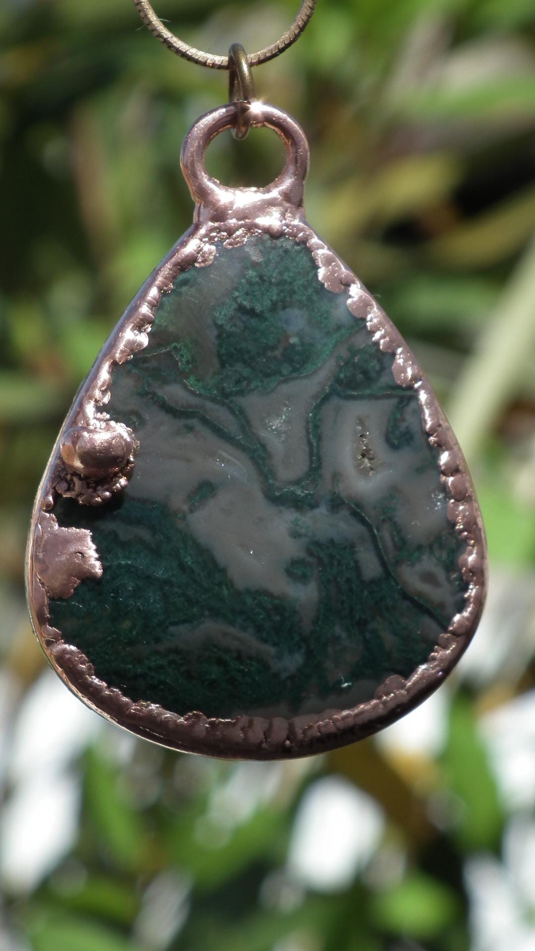 Copper formed Mossagate pendant