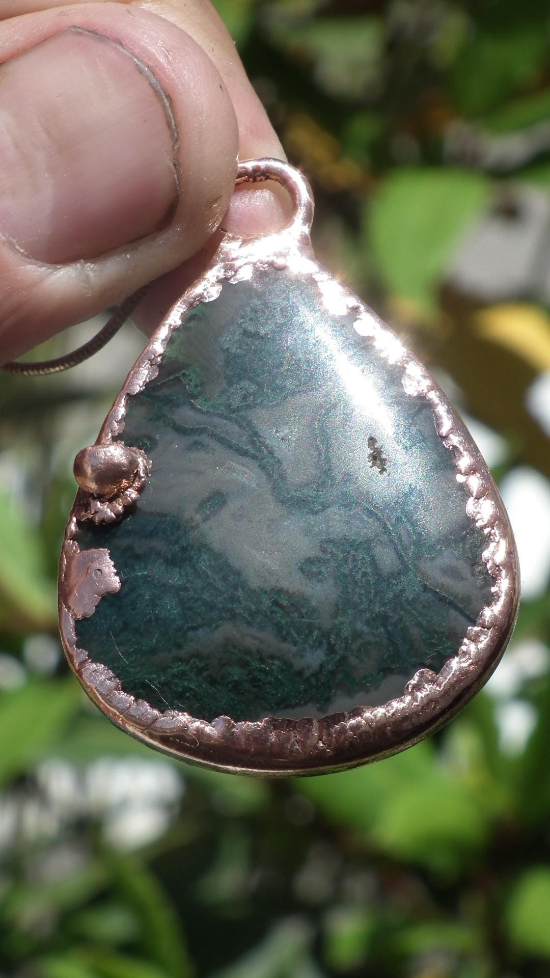 Copper formed Mossagate pendant