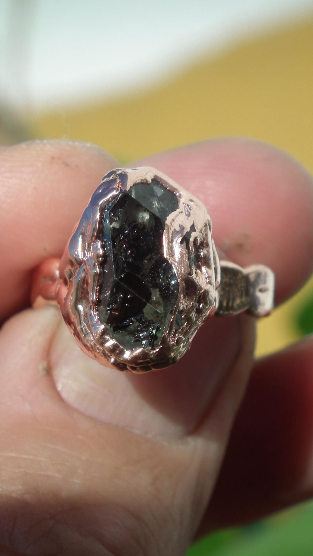 Herkimer diamond ring / Electroformed Copper