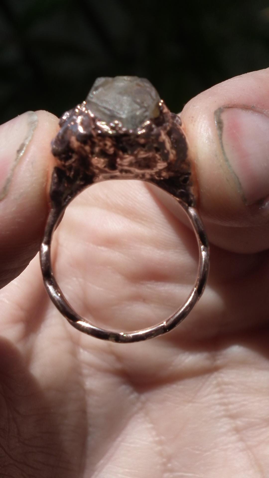Enhydro crystal ring // Uv reactive crystal // Golden enhydro // Electroformed Copper