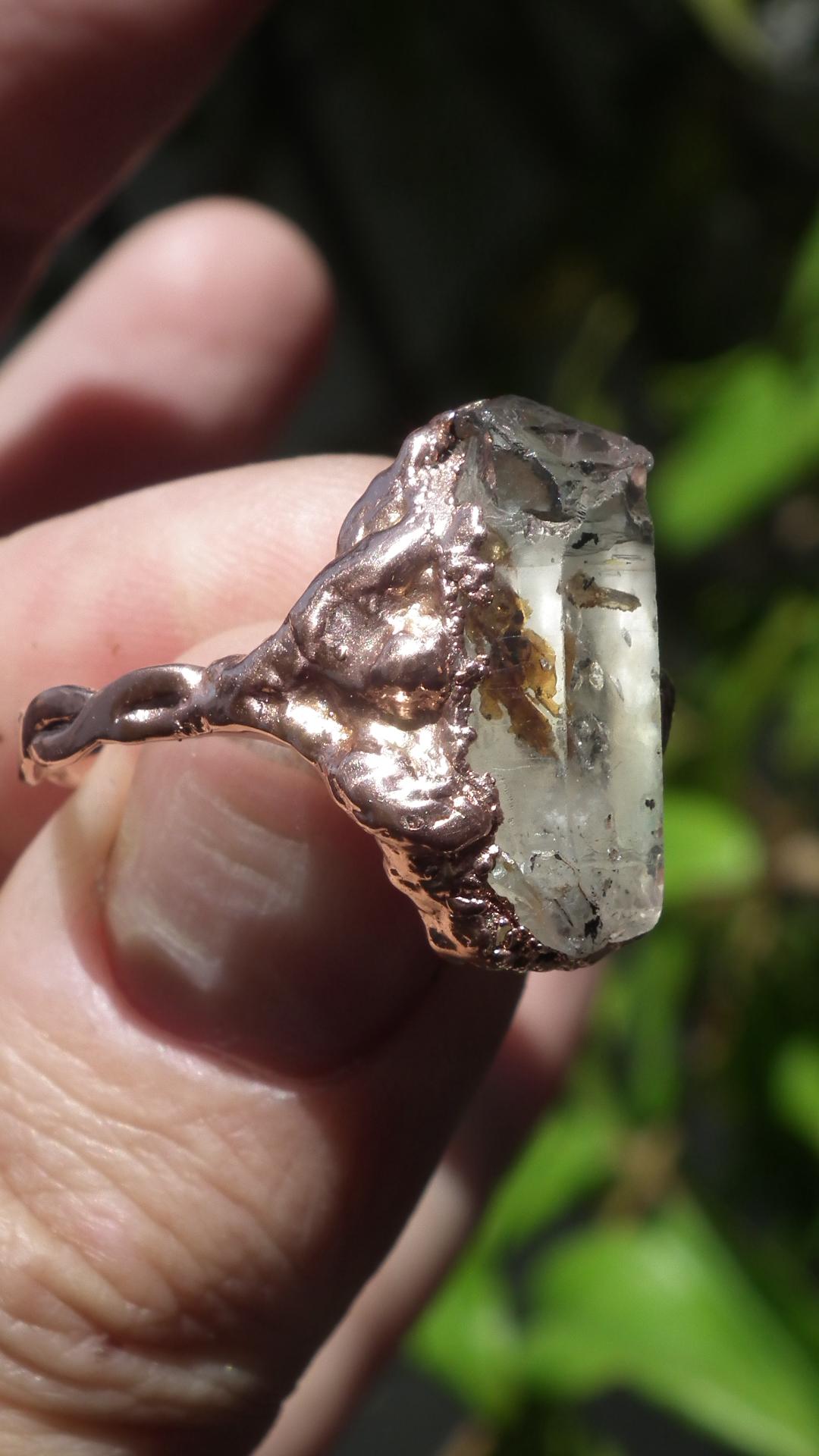 Enhydro crystal ring // Uv reactive crystal // Golden enhydro // Electroformed Copper