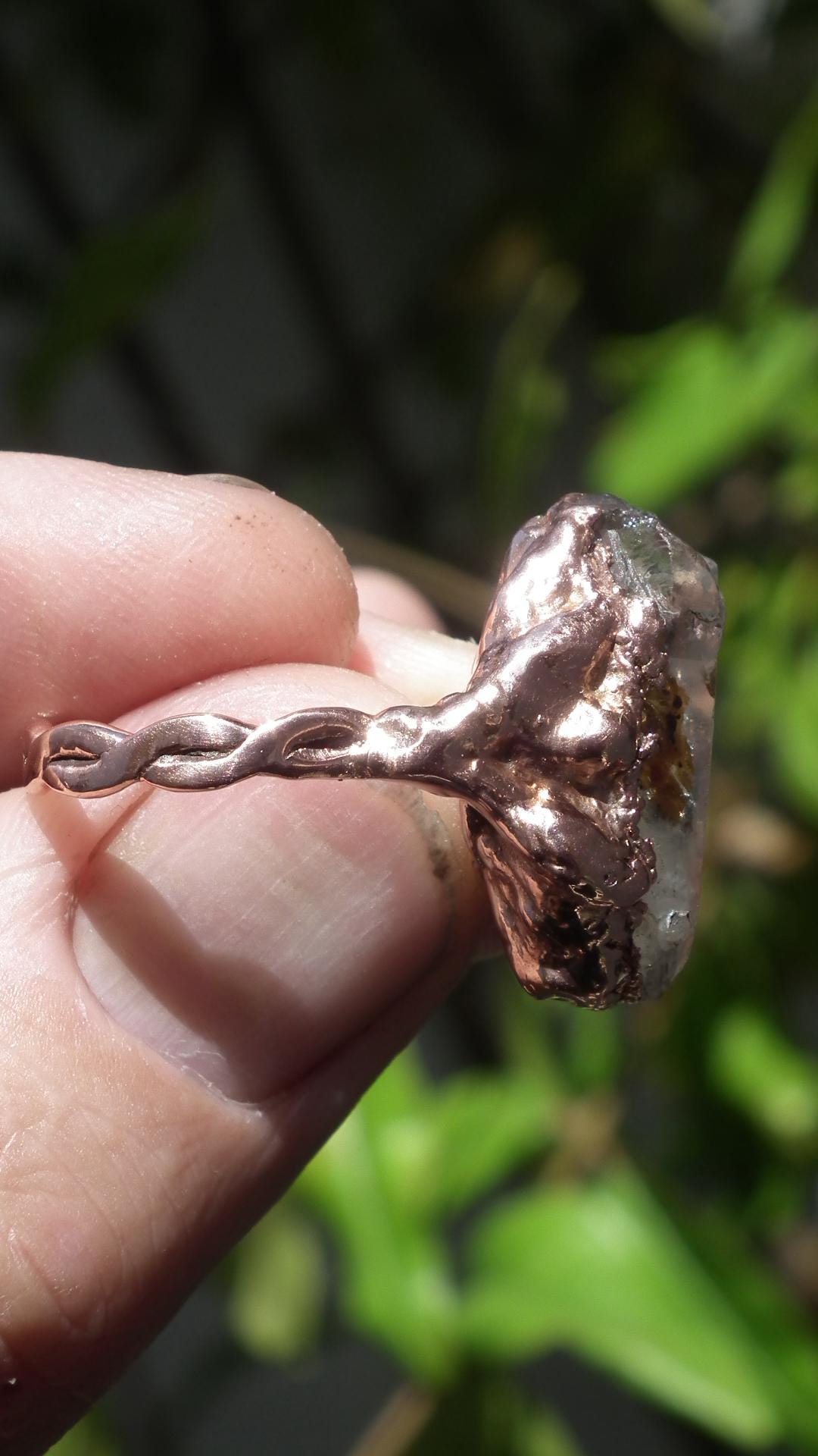 Enhydro crystal ring // Uv reactive crystal // Golden enhydro // Electroformed Copper