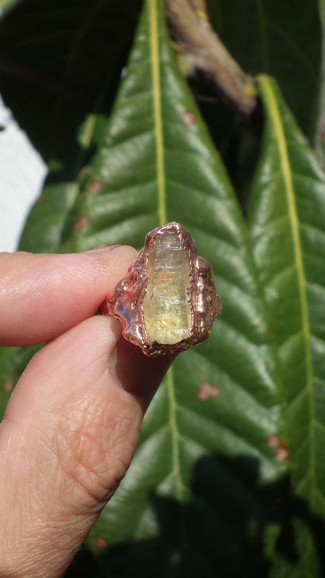 Enhydro crystal ring // Uv reactive crystal // Golden enhydro // Electroformed Copper
