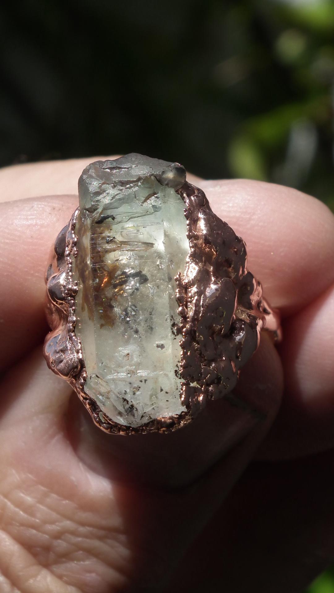 Enhydro crystal ring // Uv reactive crystal // Golden enhydro // Electroformed Copper