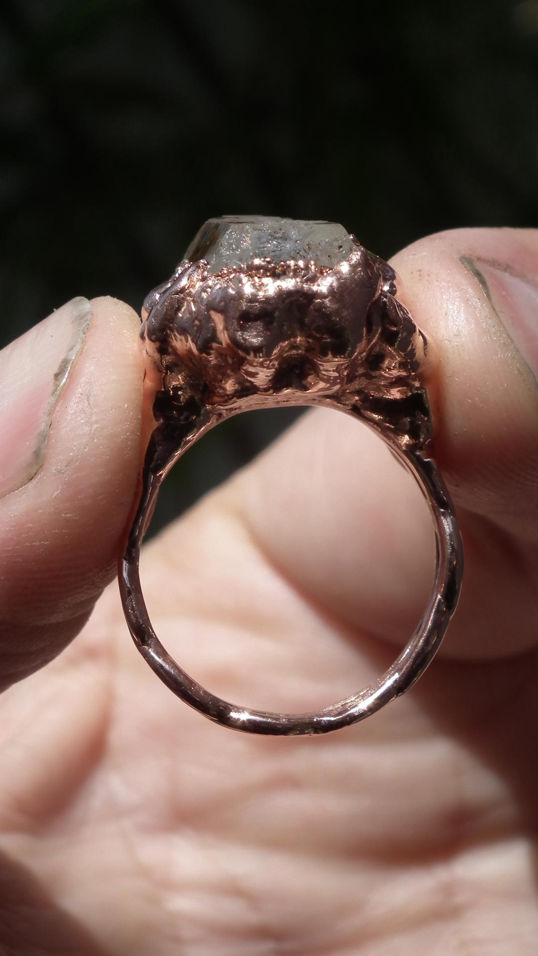 Enhydro crystal ring // Uv reactive crystal // Golden enhydro // Electroformed Copper
