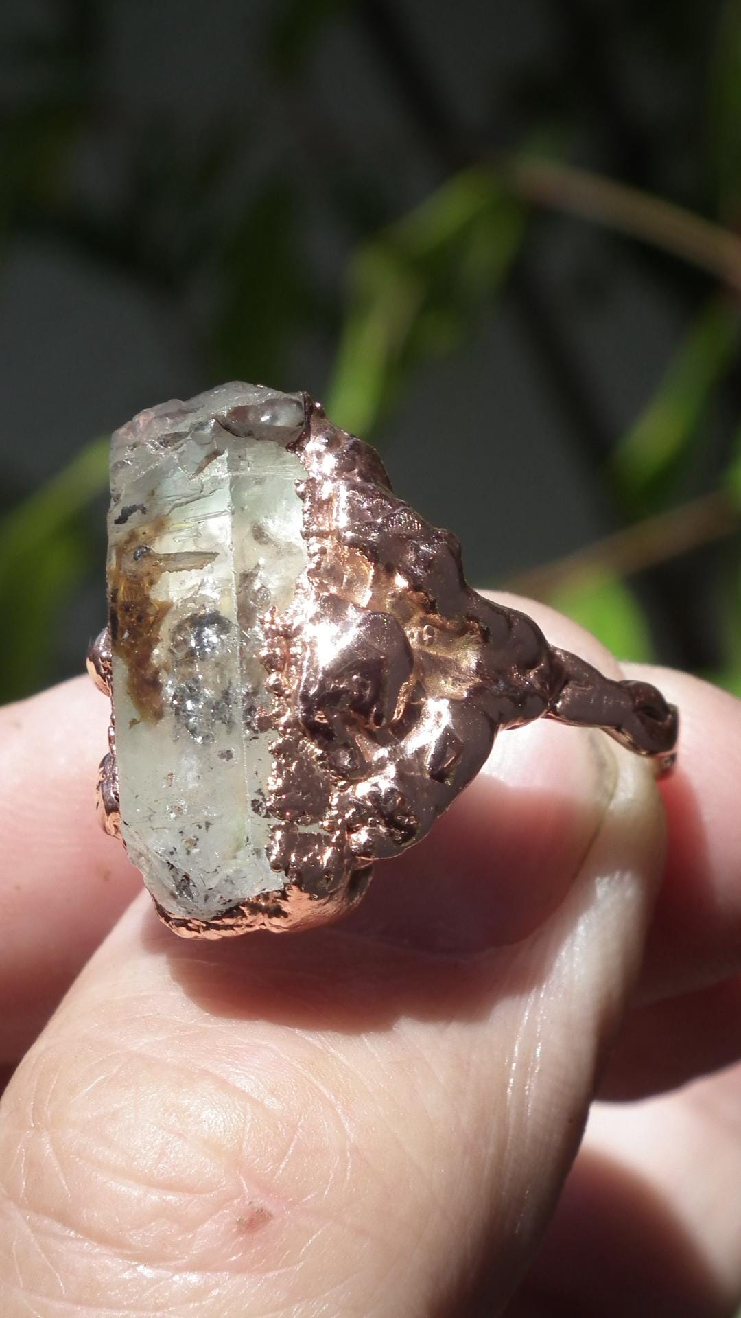 Enhydro crystal ring // Uv reactive crystal // Golden enhydro // Electroformed Copper