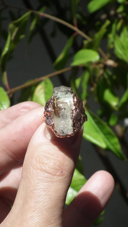 Enhydro crystal ring // Uv reactive crystal // Golden enhydro // Electroformed Copper