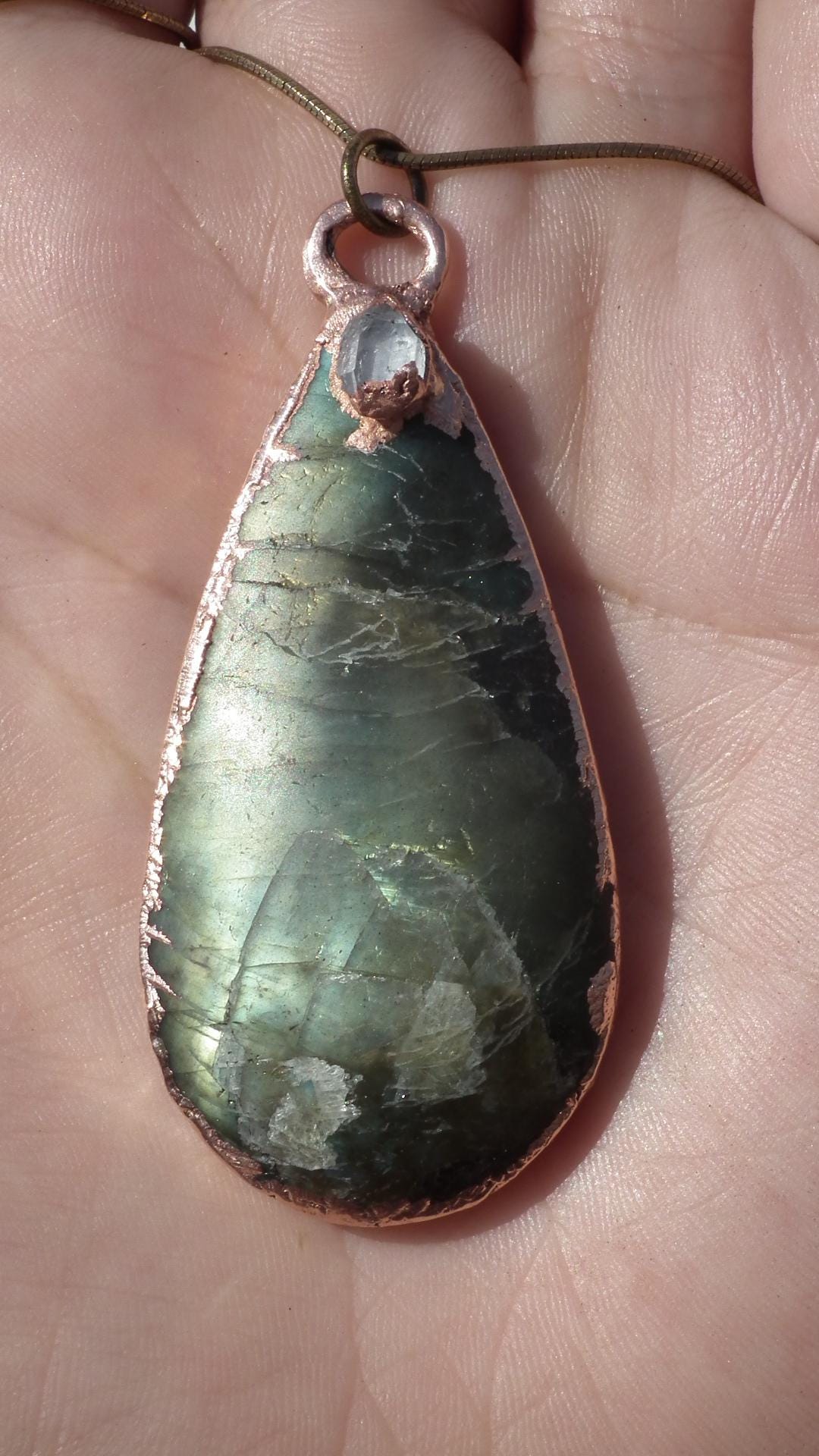 Labradorite necklace / Herkimer diamond pendant / Copper