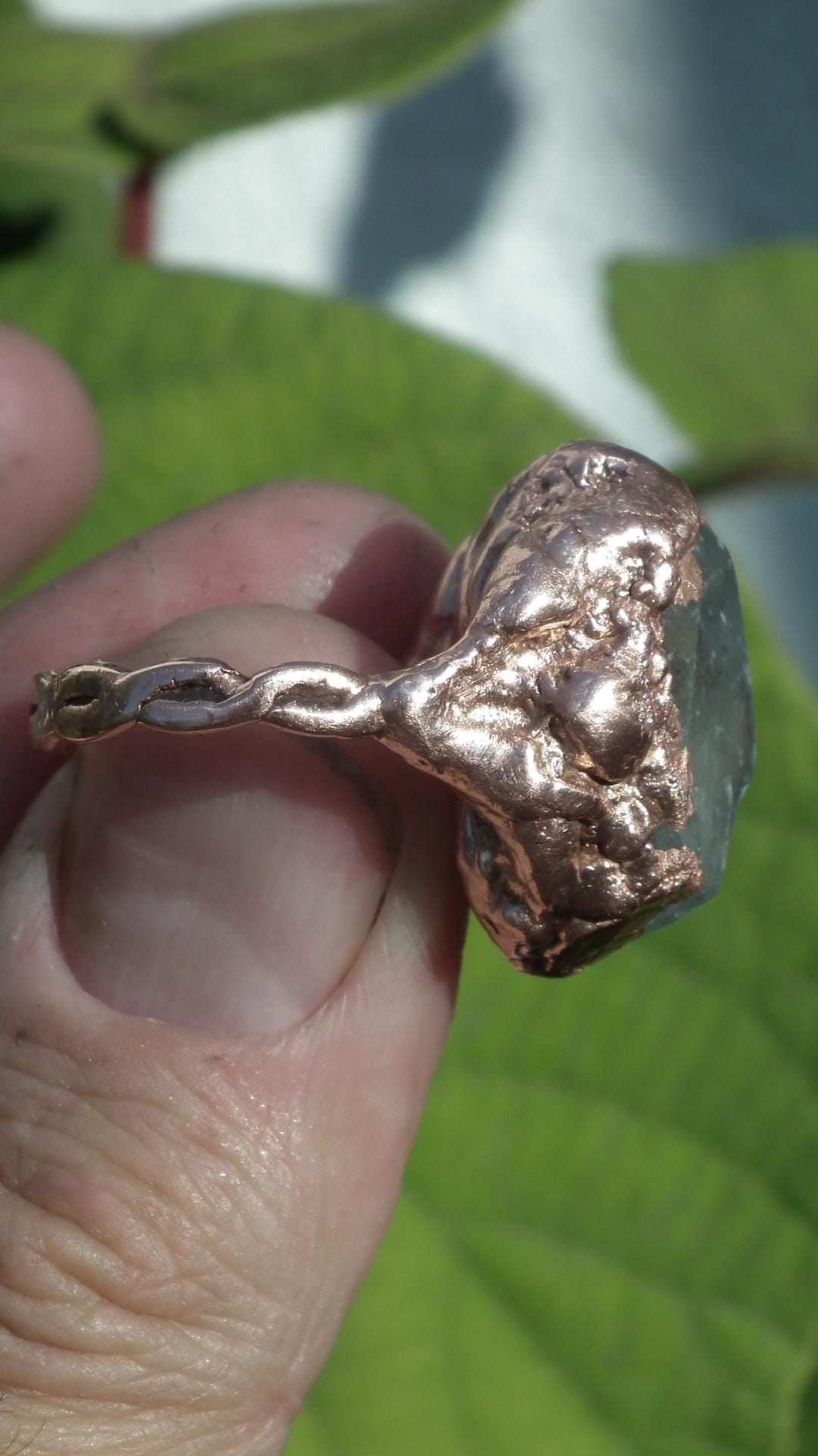 Electroformed Copper celestite ring / rough celestite