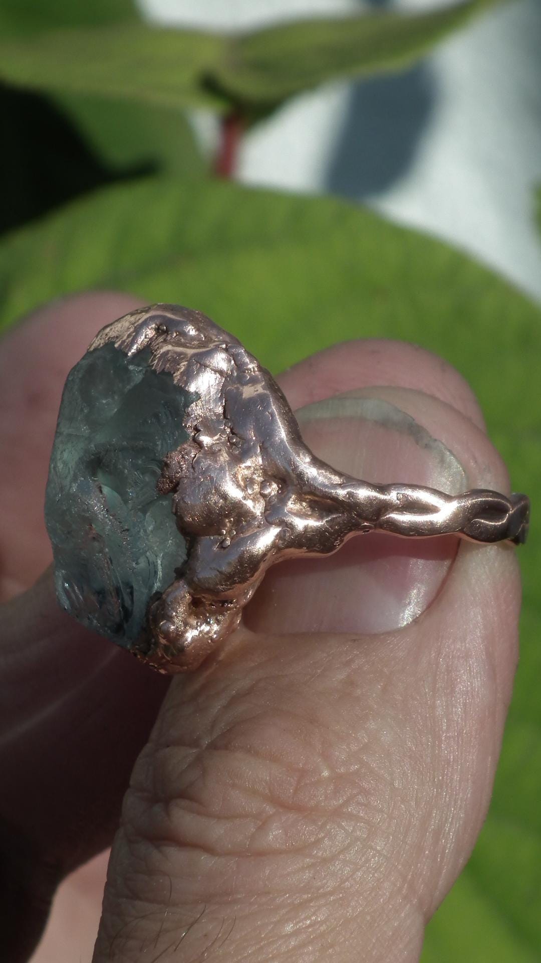 Electroformed Copper celestite ring / rough celestite