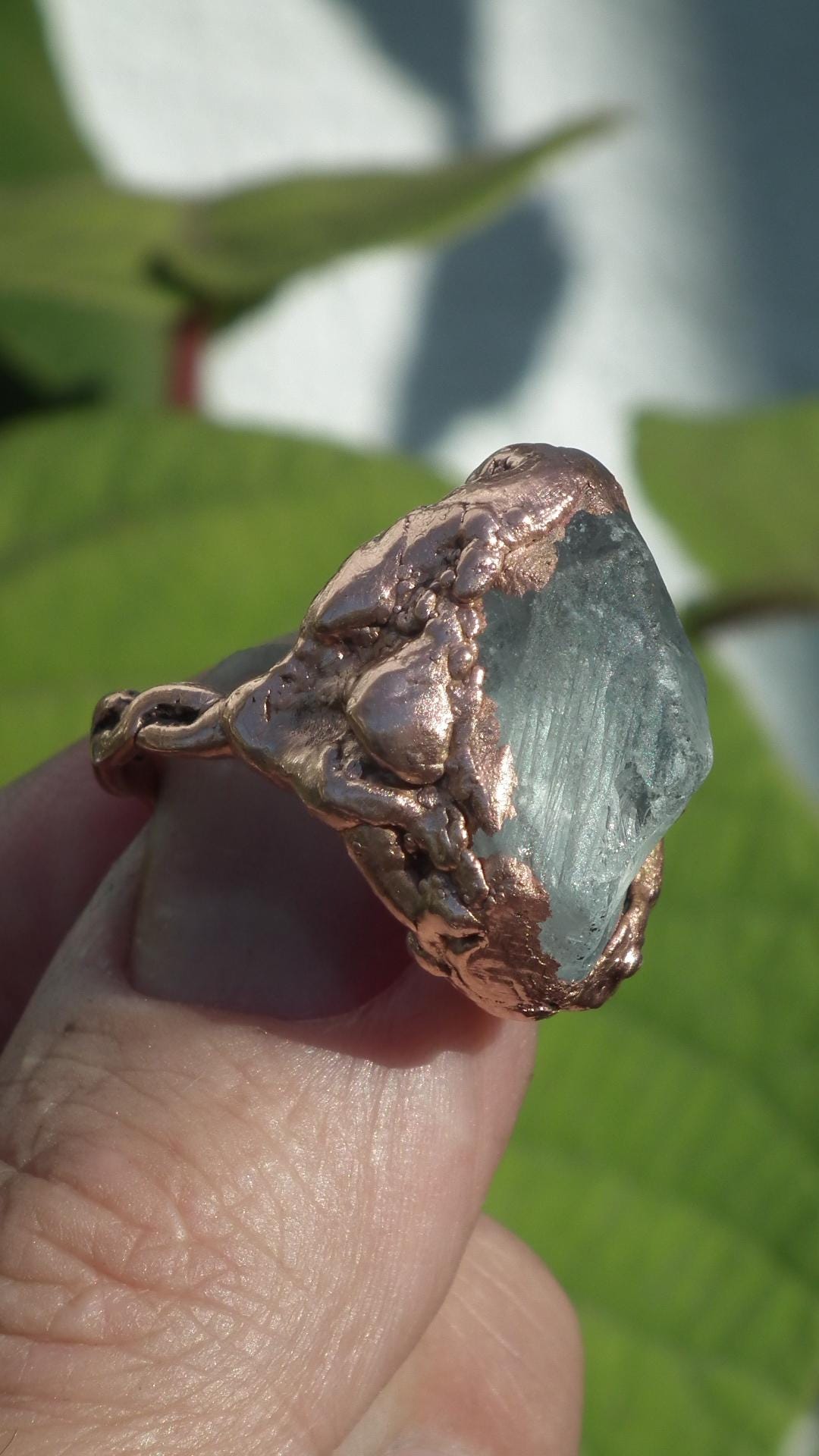 Electroformed Copper celestite ring / rough celestite
