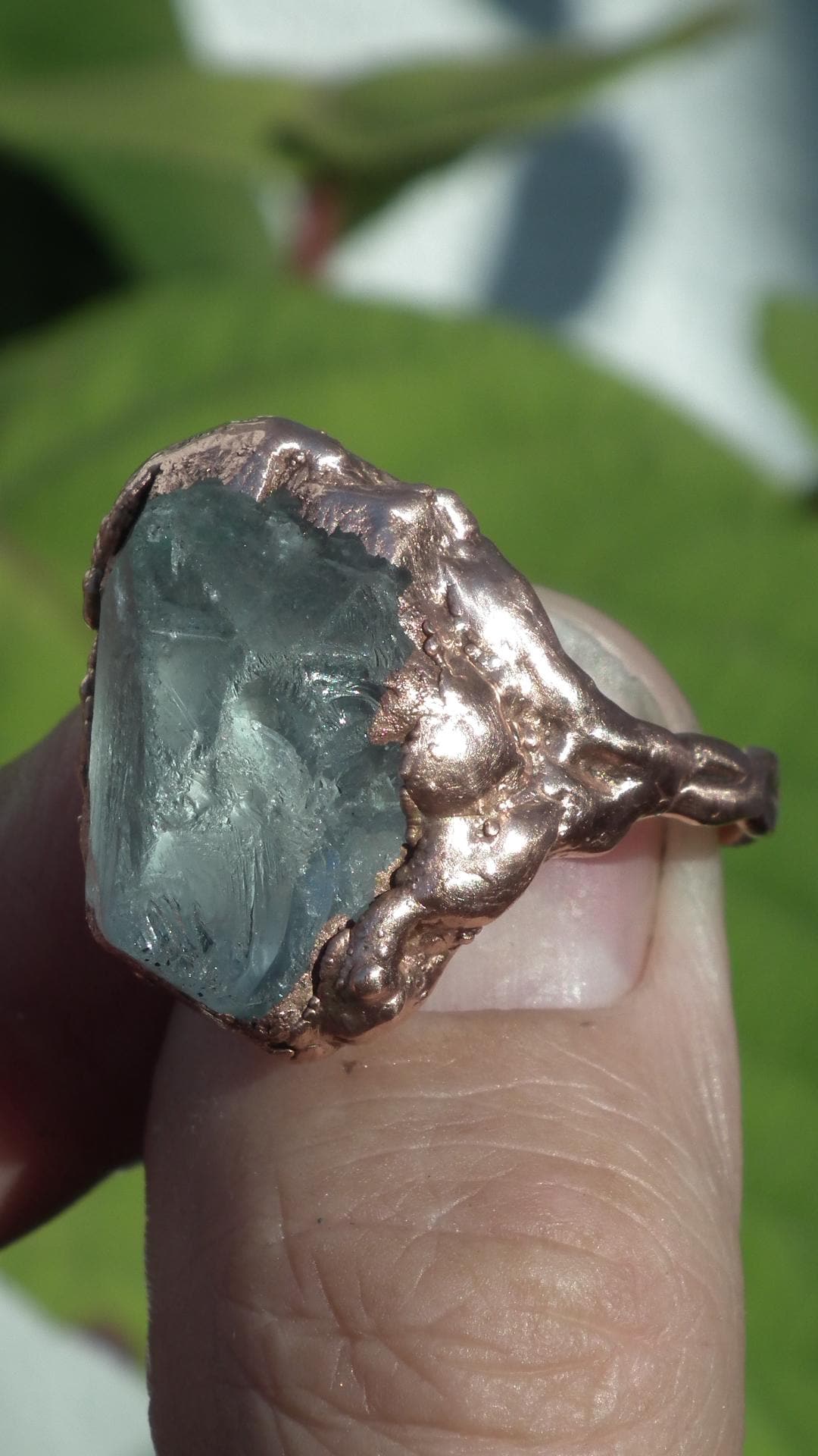 Electroformed Copper celestite ring / rough celestite