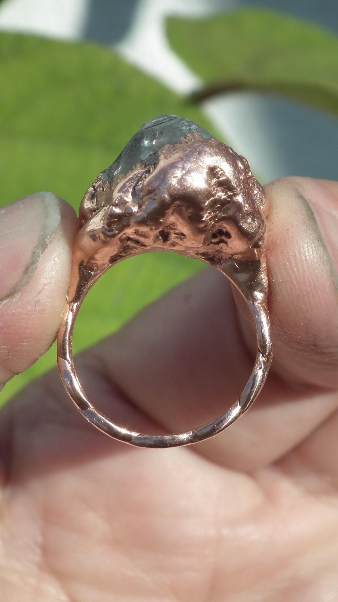 Electroformed Copper celestite ring / rough celestite