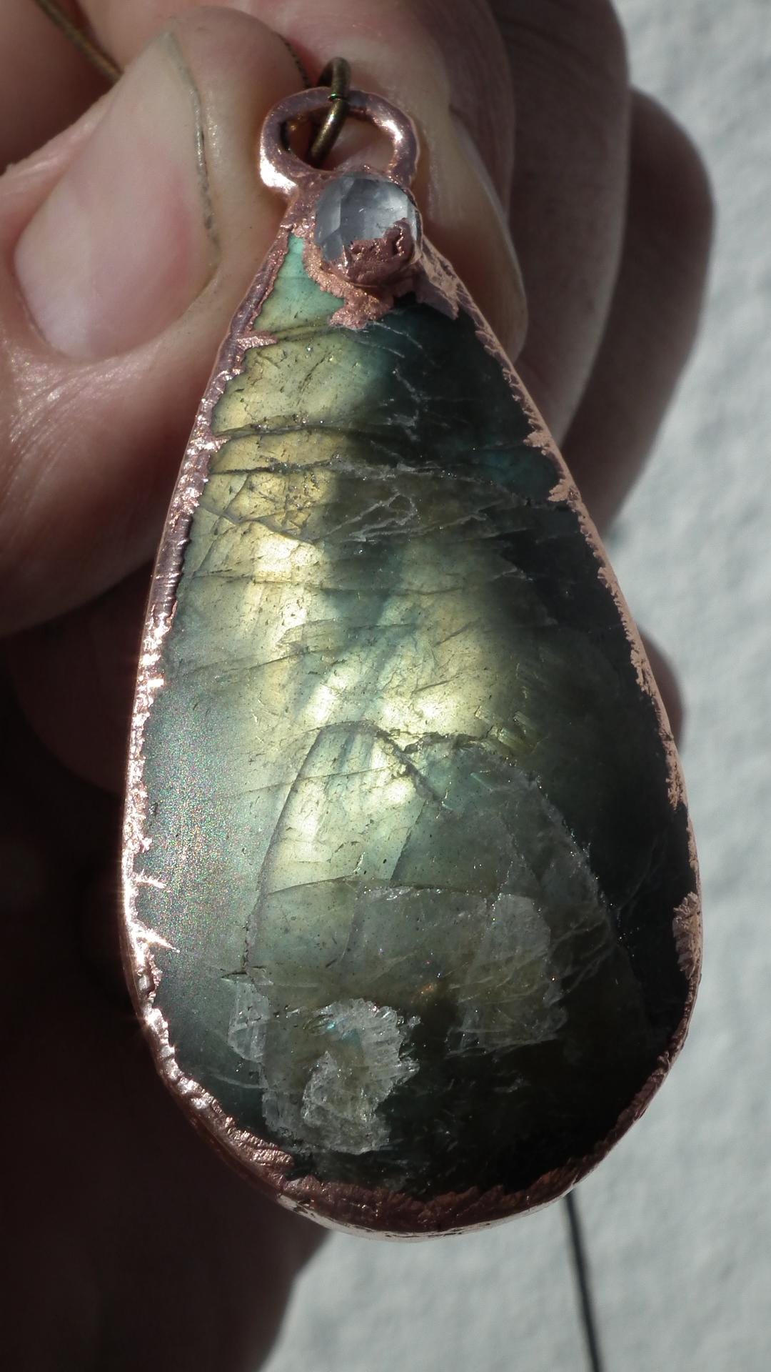 Labradorite necklace / Herkimer diamond pendant / Copper
