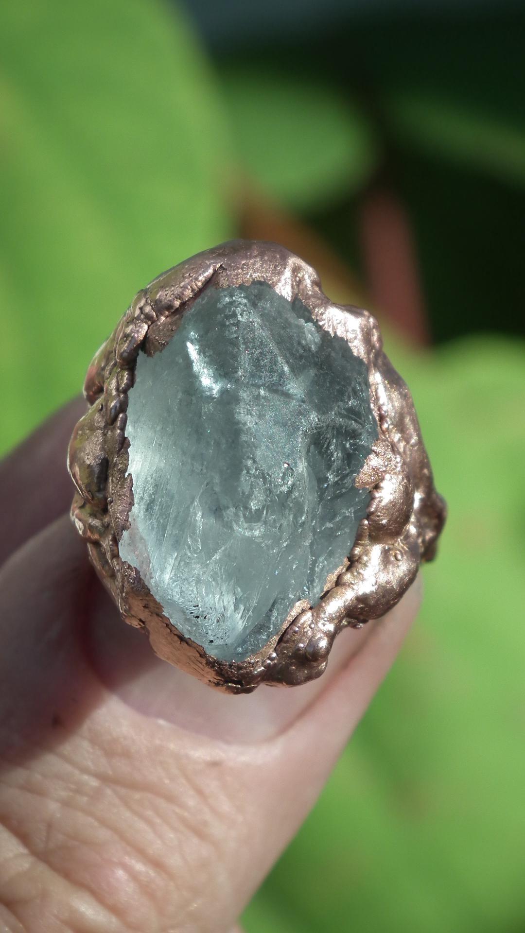 Electroformed Copper celestite ring / rough celestite