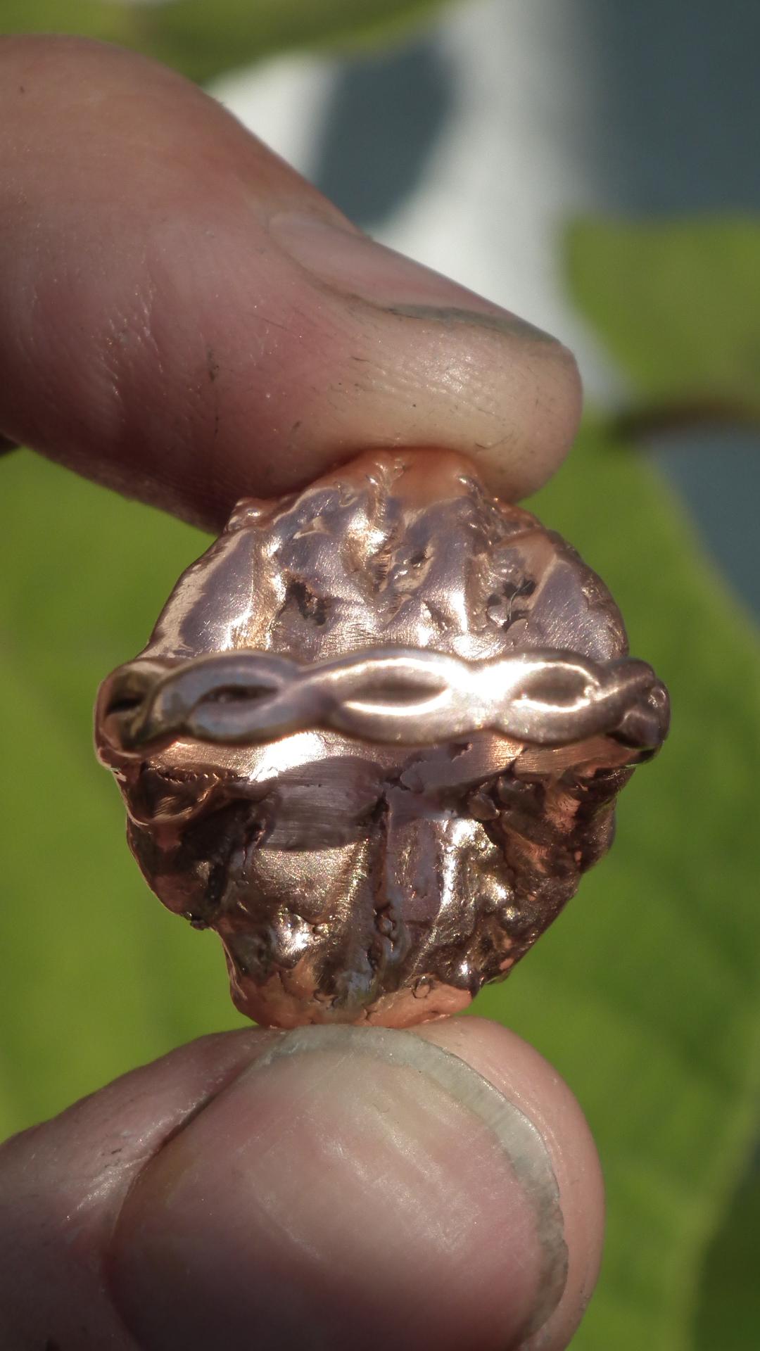 Electroformed Copper celestite ring / rough celestite