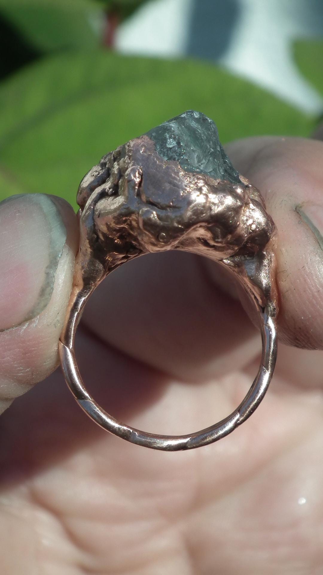 Electroformed Copper celestite ring / rough celestite