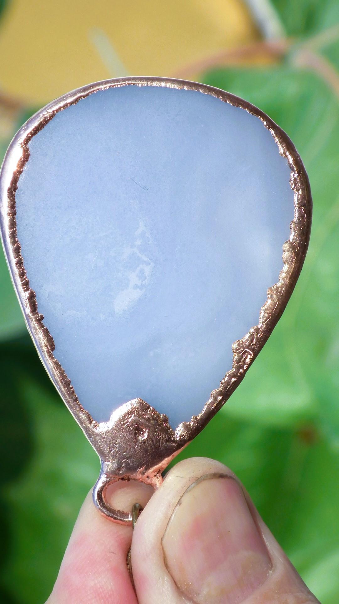 Blue lace agate necklace with Celestite / Electroformed copper // Free copper snake chain