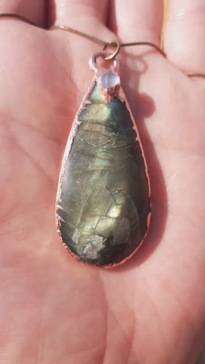 Labradorite necklace  / Herkimer diamond pendant / Copper