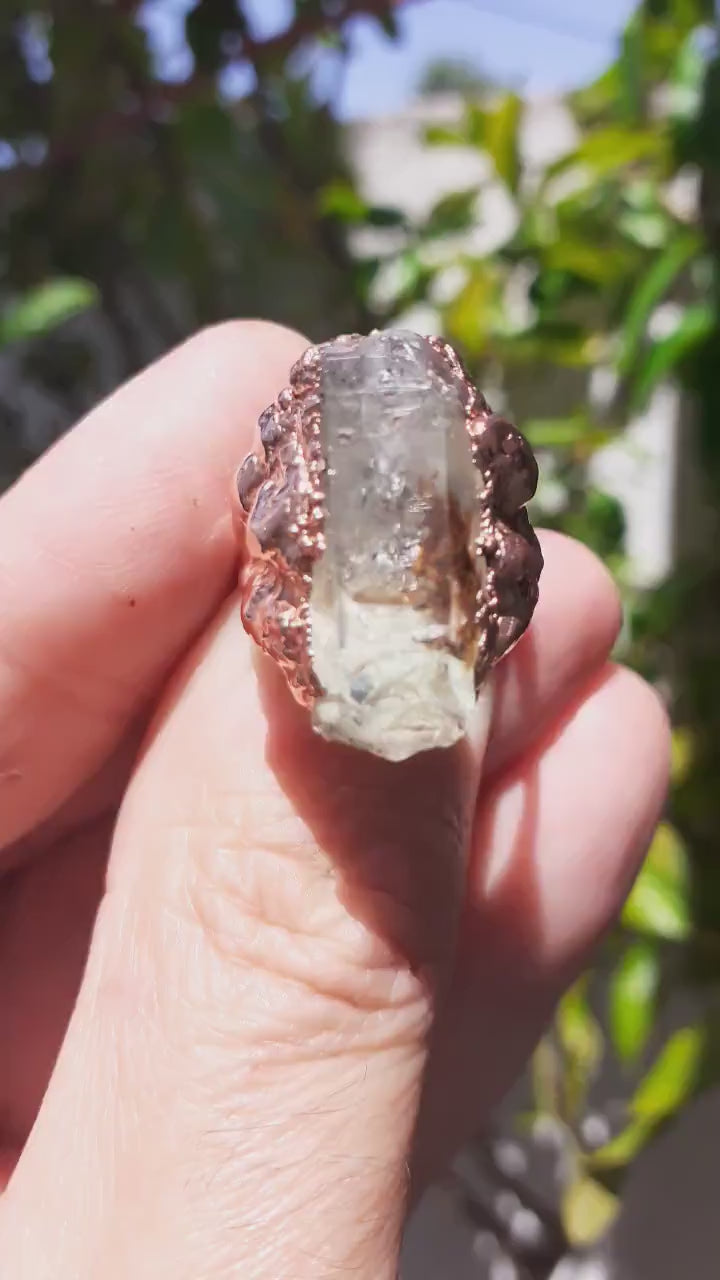 Enhydro crystal ring // Uv reactive crystal // Golden enhydro // Electroformed Copper