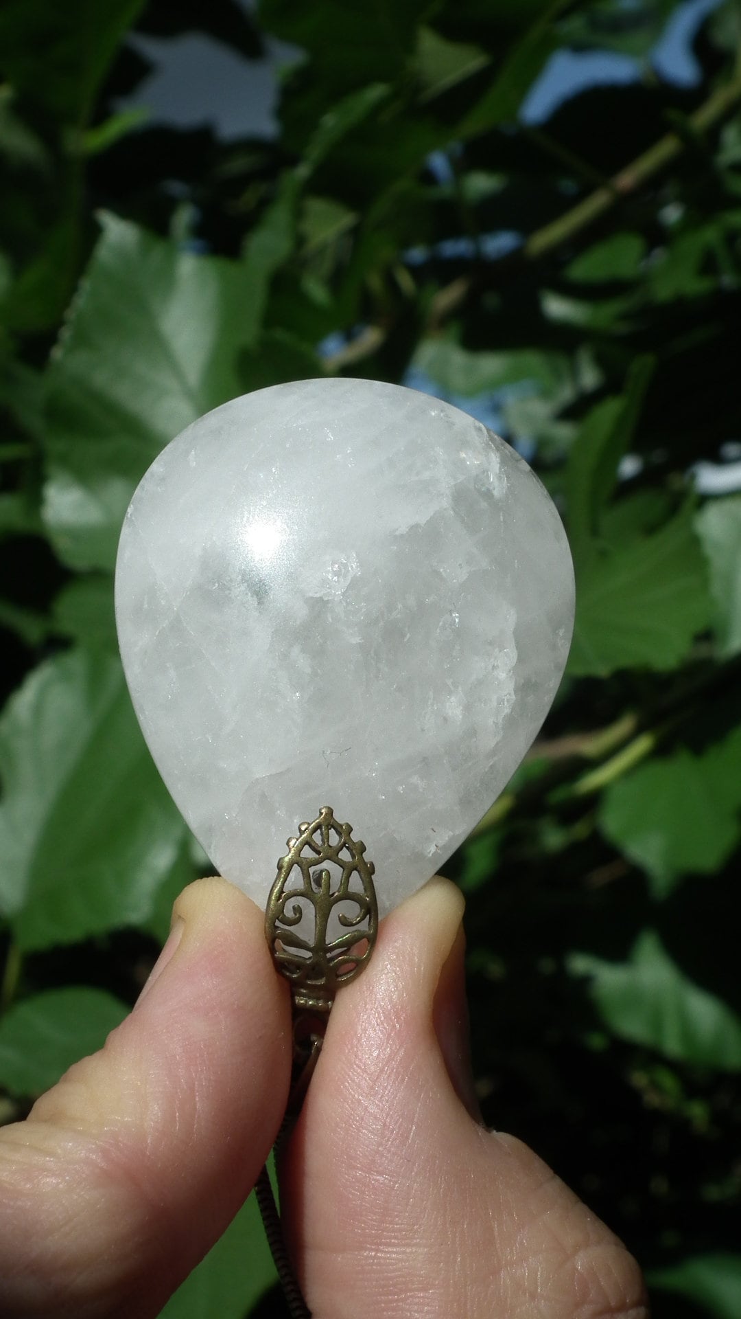 Rose quartz pendant with bronze bail