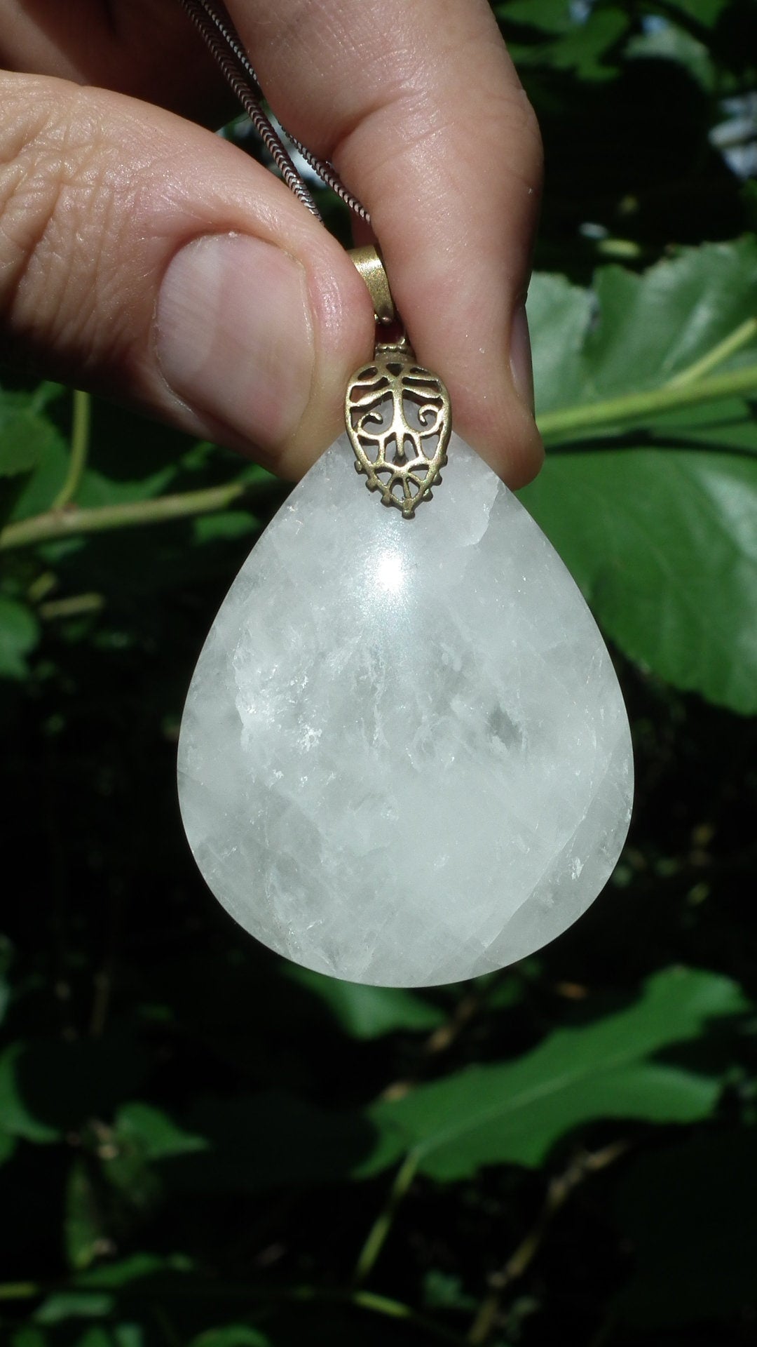 Rose quartz pendant with bronze bail