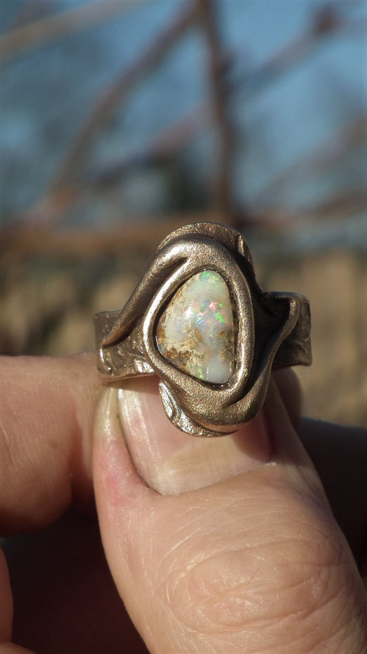 Bronze Opal Ring with handcut Australian Opal