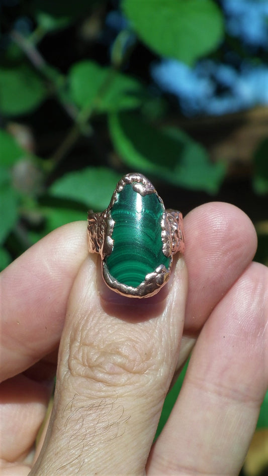 Malachite ring // Electroformed copper