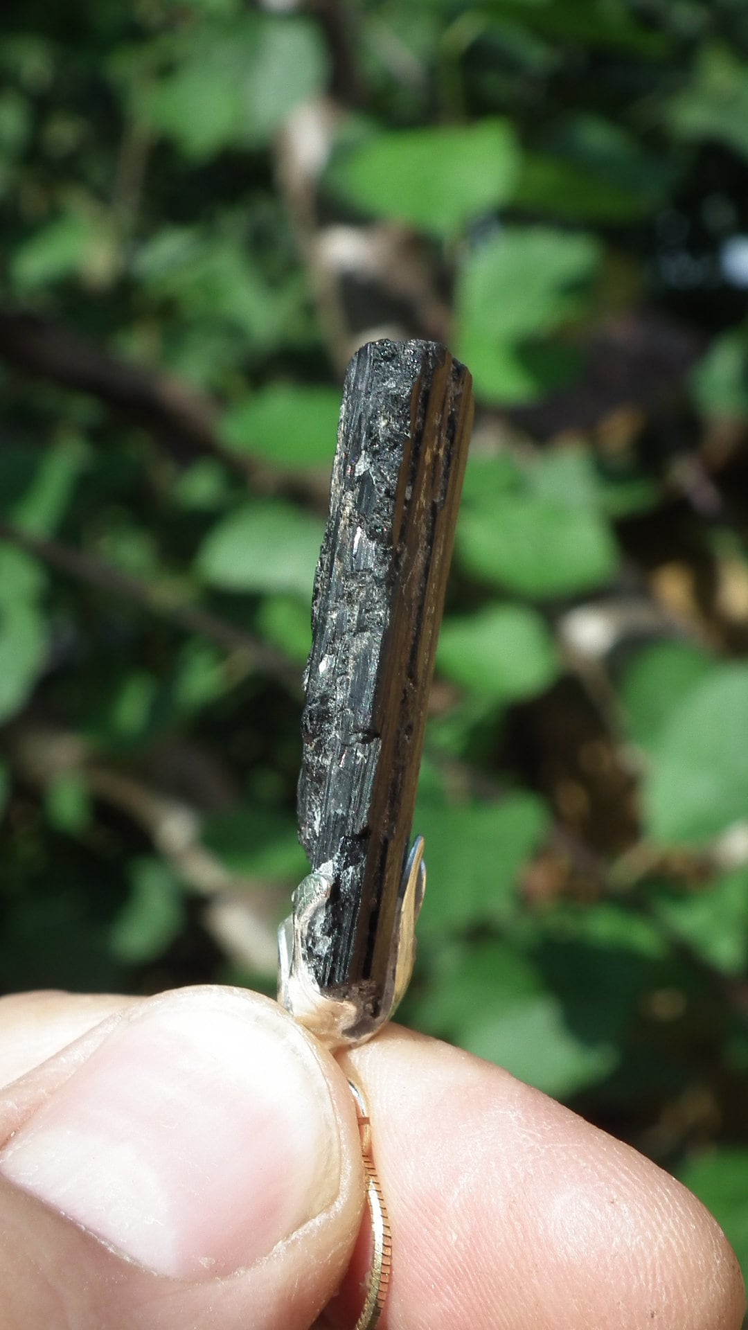 Black tourmaline necklace with silverplated bail