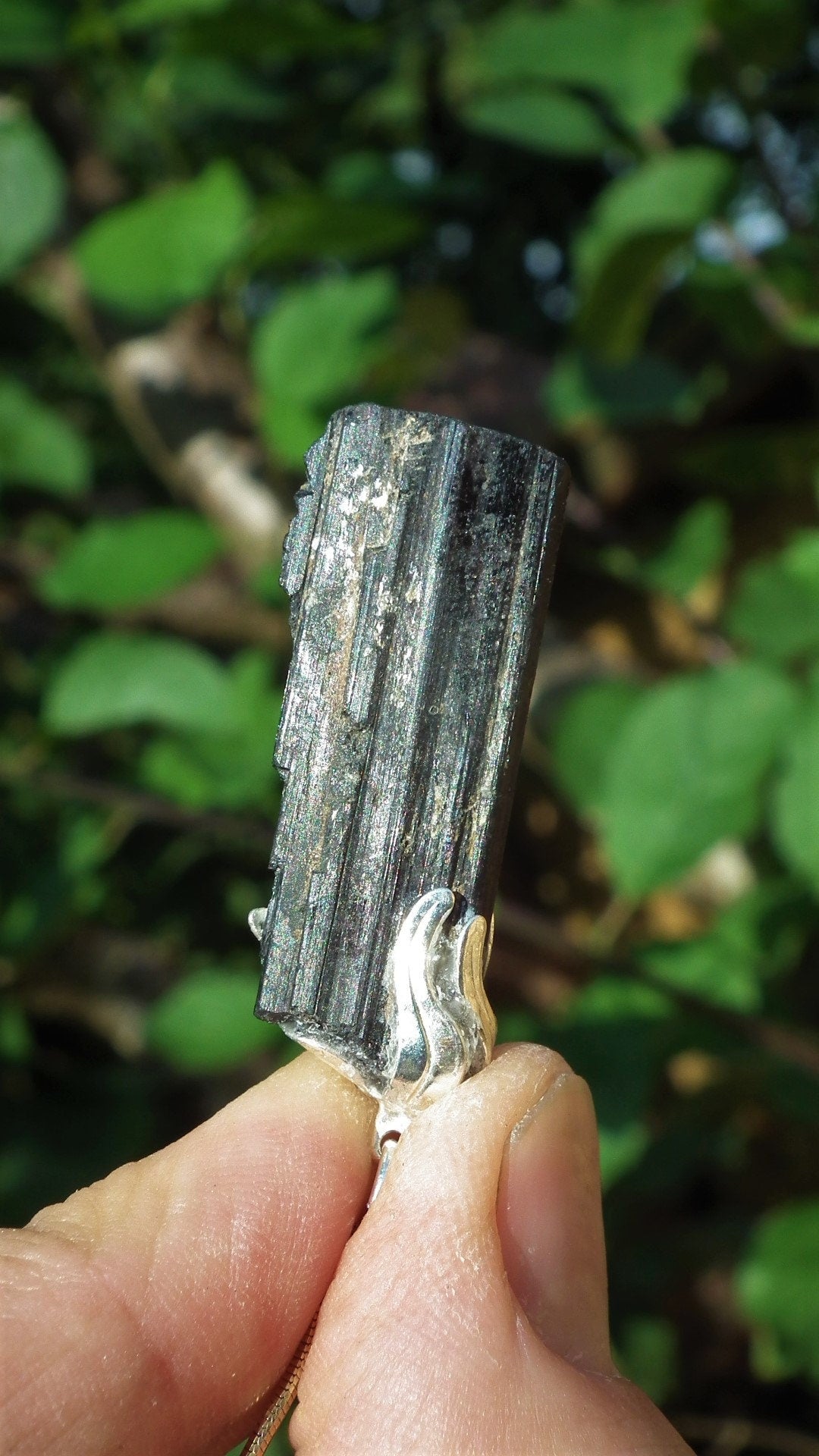 Black tourmaline necklace with silverplated bail