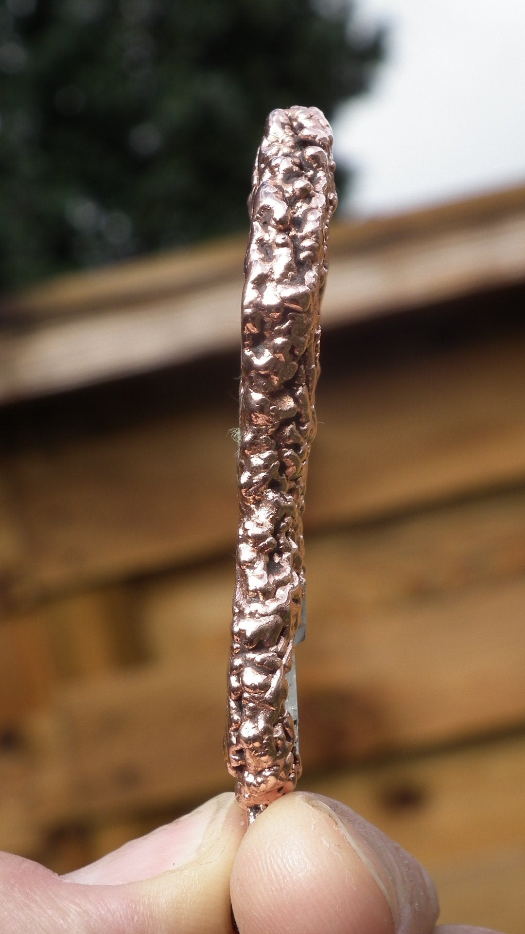 Copper faden Quartz and honey calcite pendant / Electroformed copper