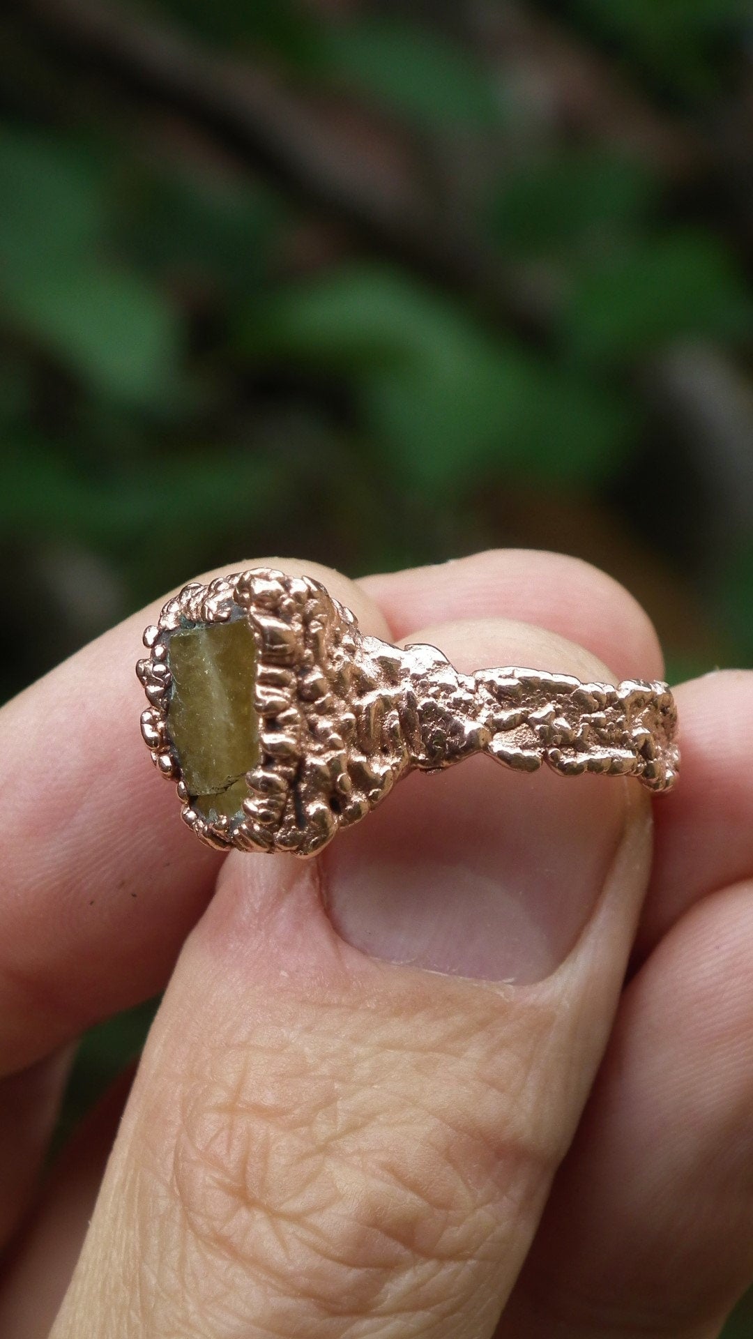 Electroformed copper raw honey calcite ring