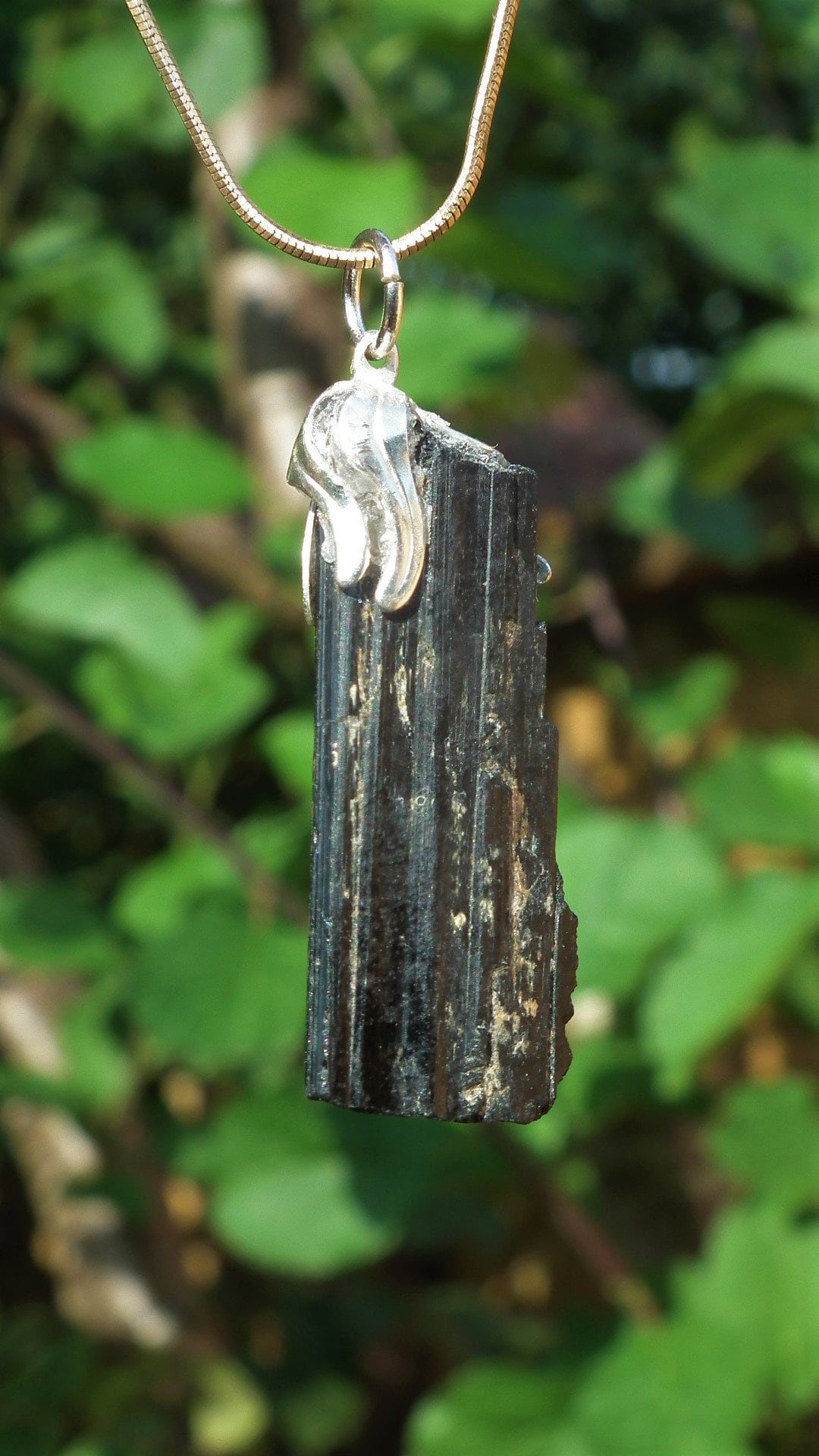 Black tourmaline necklace with silverplated bail