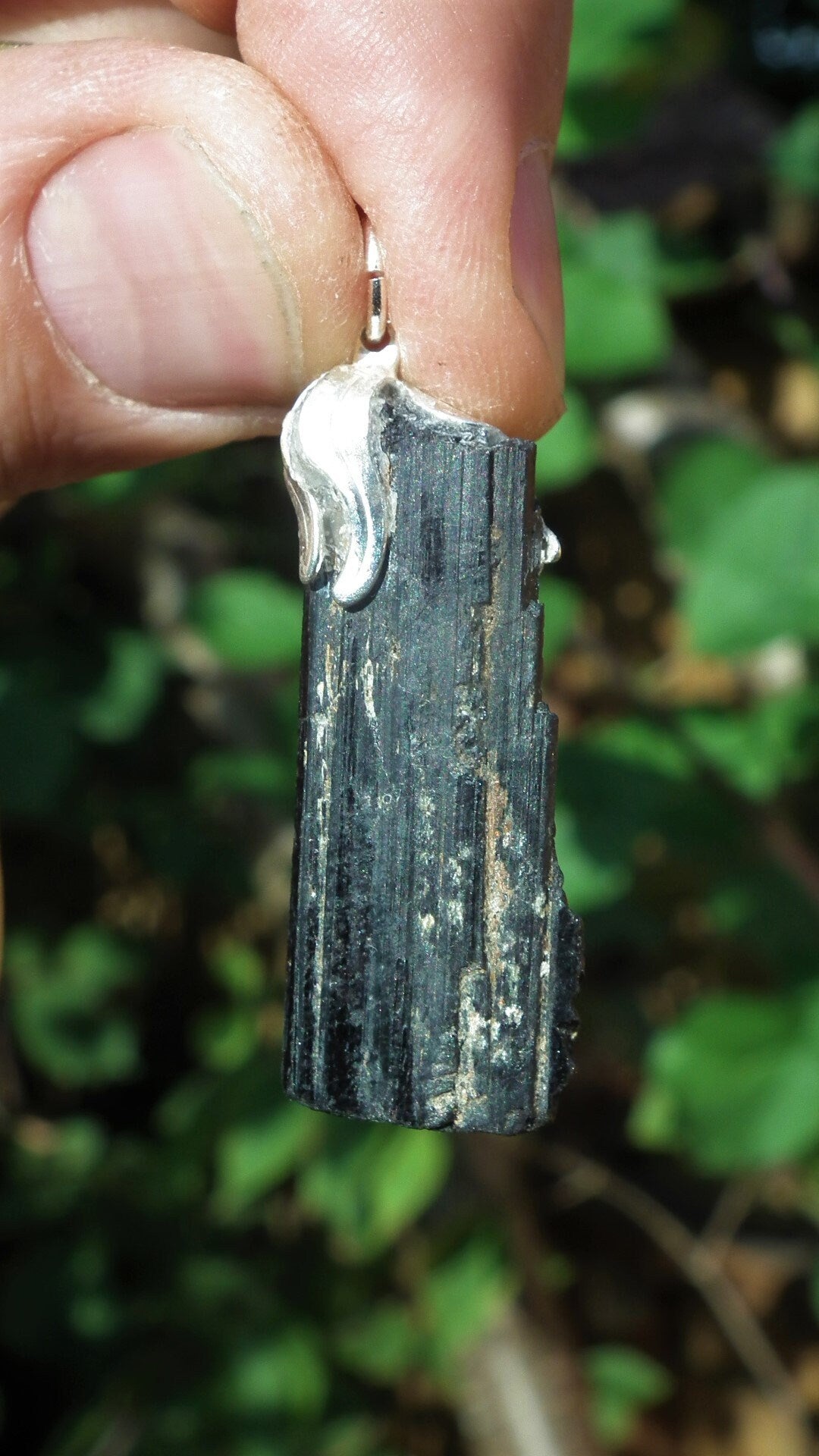 Black tourmaline necklace with silverplated bail