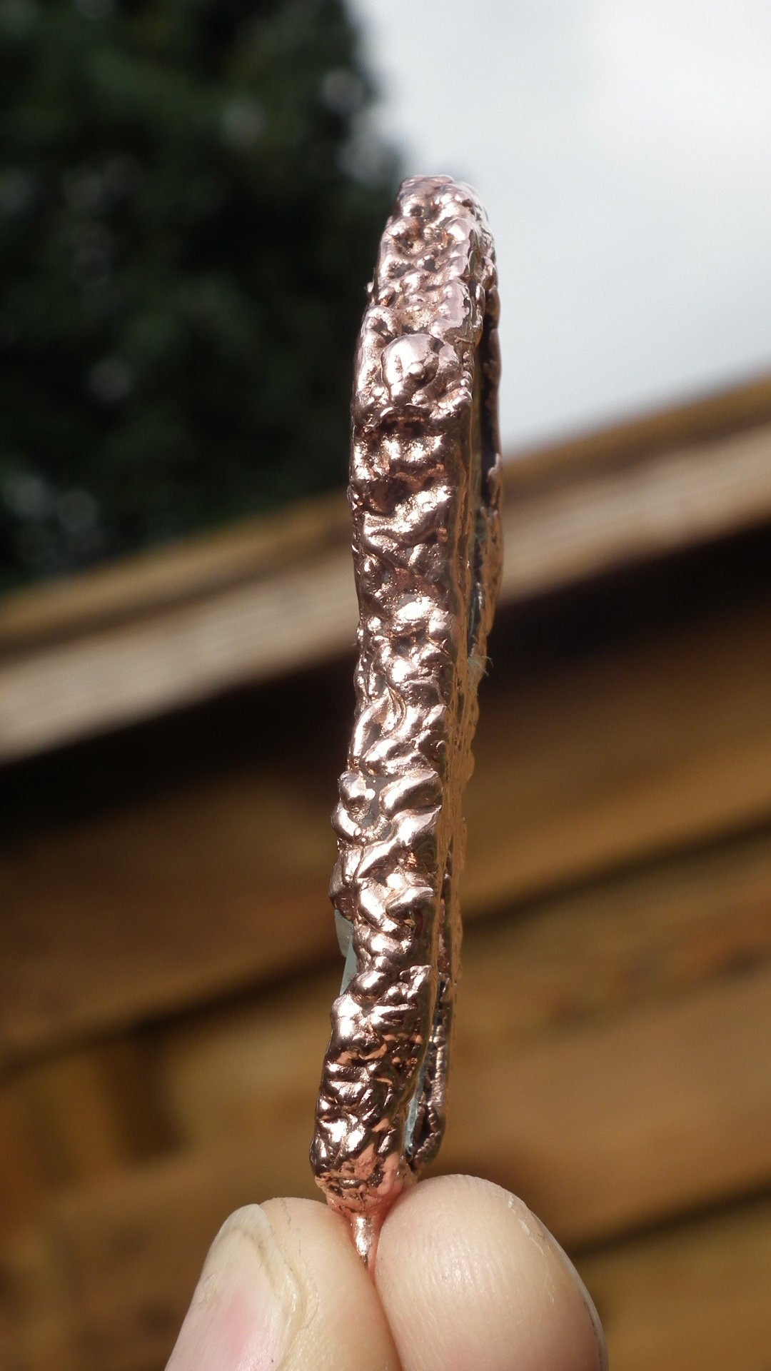 Copper faden Quartz and honey calcite pendant / Electroformed copper