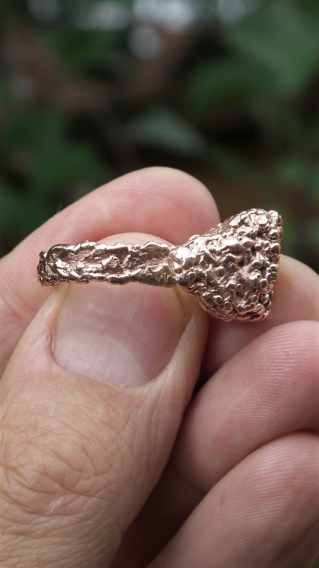 Electroformed copper raw honey calcite ring