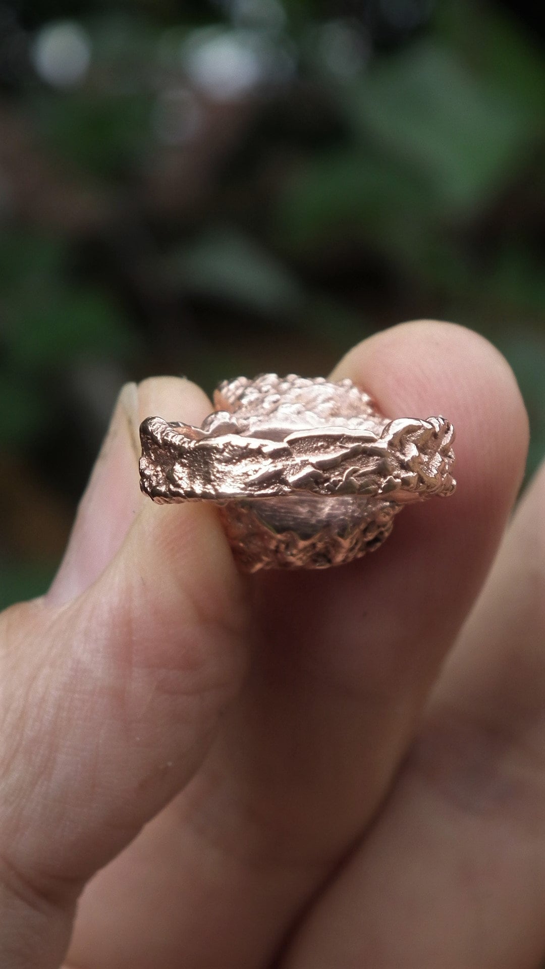 Electroformed copper raw honey calcite ring